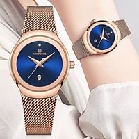 Naviforce NF5004 Luxury Designer Women's Watch Milanese Stainless Steel Ladies Watch with Date Display - Blue, Gold