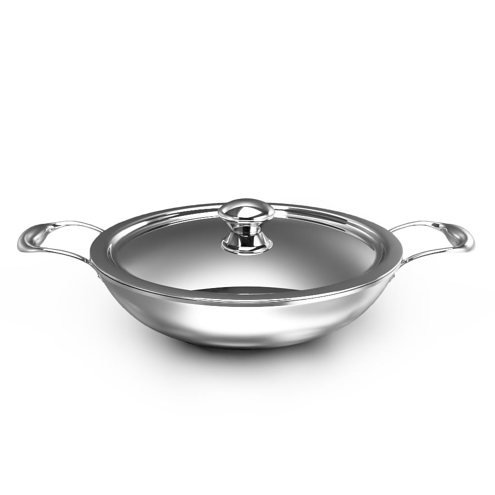 DELICI DTKP28 Tri-ply Stainless Steel Kadai Pan with Premium SS Handle