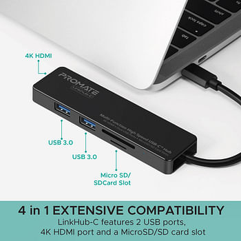 Promate USB Type-C Hub, High-Speed USB-C Adapter with 4K HDMI Full HD Port, SD/MicroSD Card Slot, 2 USB 3.0 Port and 5Gbps Transfer Speed for MacBook Pro and Type-C laptop,