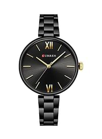 Curren 9017 Quartz Movement Round Dial Stainless Steel Strap Waterproof Women Wristwatch - Black