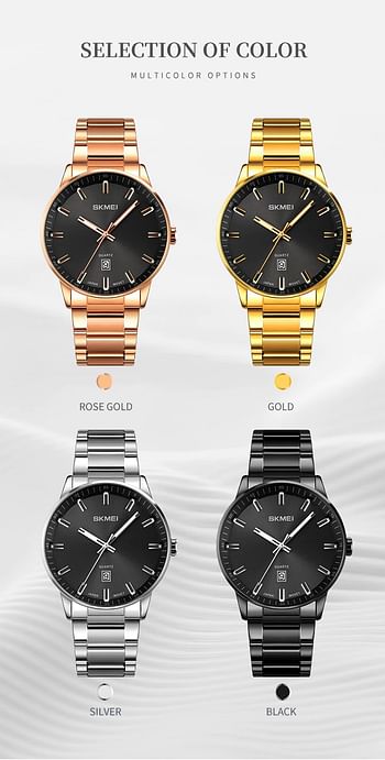 SKMEI 1878 Mens Watches Top Brand Luxury Stainless Steel Strap 3Bar Waterproof Date Time Watch Quartz Wristwatch - Gold