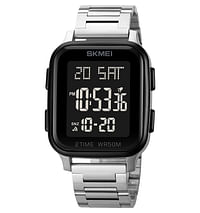 SKMEI 1859 Classic Men Luxury Watches Waterproof LED Stainless Steel Sport Digital Watch - Silver