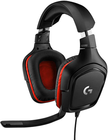 Logitech G332 Wired Gaming Headset, Stereo Audio, 50 mm Audio Drivers, 3.5 mm Audio Jack, Flip-to-Mute Mic, Rotating Ear Cups, Lightweight, PC/Mac/Xbox One/PS4/Nintendo Switch - Black/Red