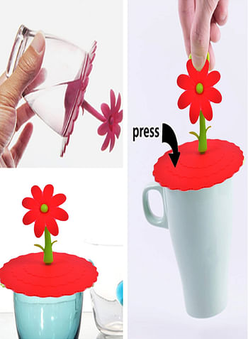 Silicone Cup Covers Sunflower Mug Cup Lids Anti-dust Airtight Seal ( 6-Pack)