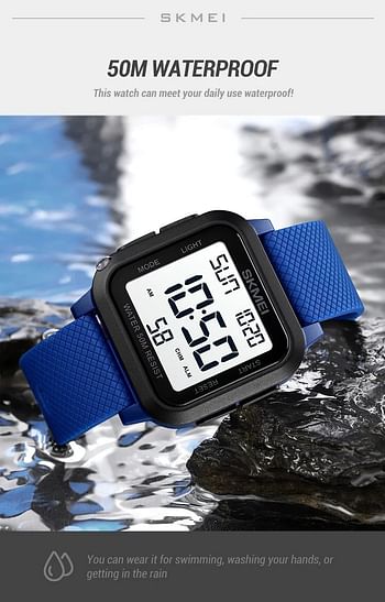 SKMEI 1894 Men Women Waterproof Sport Watch Digtal LED Light Display Watch Alarm Chrono Calendar Multifunction - Blue White