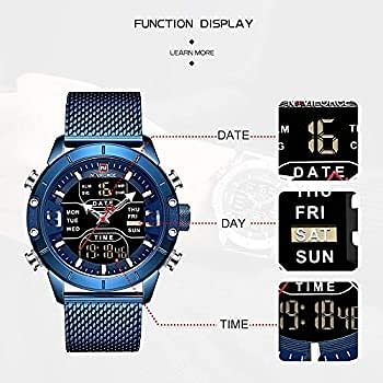 NAVIFORCE 9153 Man Quartz Watch Dual Time Calendar Week Date Display Noctilucent Waterproof Stainless Steel Band Male Wristwatch BE/BE