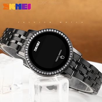 Skmei 1669 LED Touch Screen Watch luxury fashion ladies watches stainless steel Strap women Digital Watches - Black