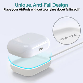 Promate Wireless Charger for AirPods, Powerful 5W Wireless Charging Dock with Anti-Slip Surface Design and Over-Charging Protection for AirPods and AirPods Pro, AuraPod-1 White