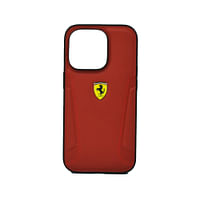 Ferrari Leather Case With Hot Stamped Sides Yellow Shield Logo For Iphone 14 Pro Red