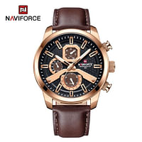 NAVIFORCE NF9211 Movement Quartz Mullti-Funtion Movement Water Proof Leather Straps for Men's - RG Coffee