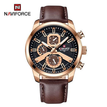 NAVIFORCE NF9211 Movement Quartz Mullti-Funtion Movement Water Proof Leather Straps for Men's - RG Coffee