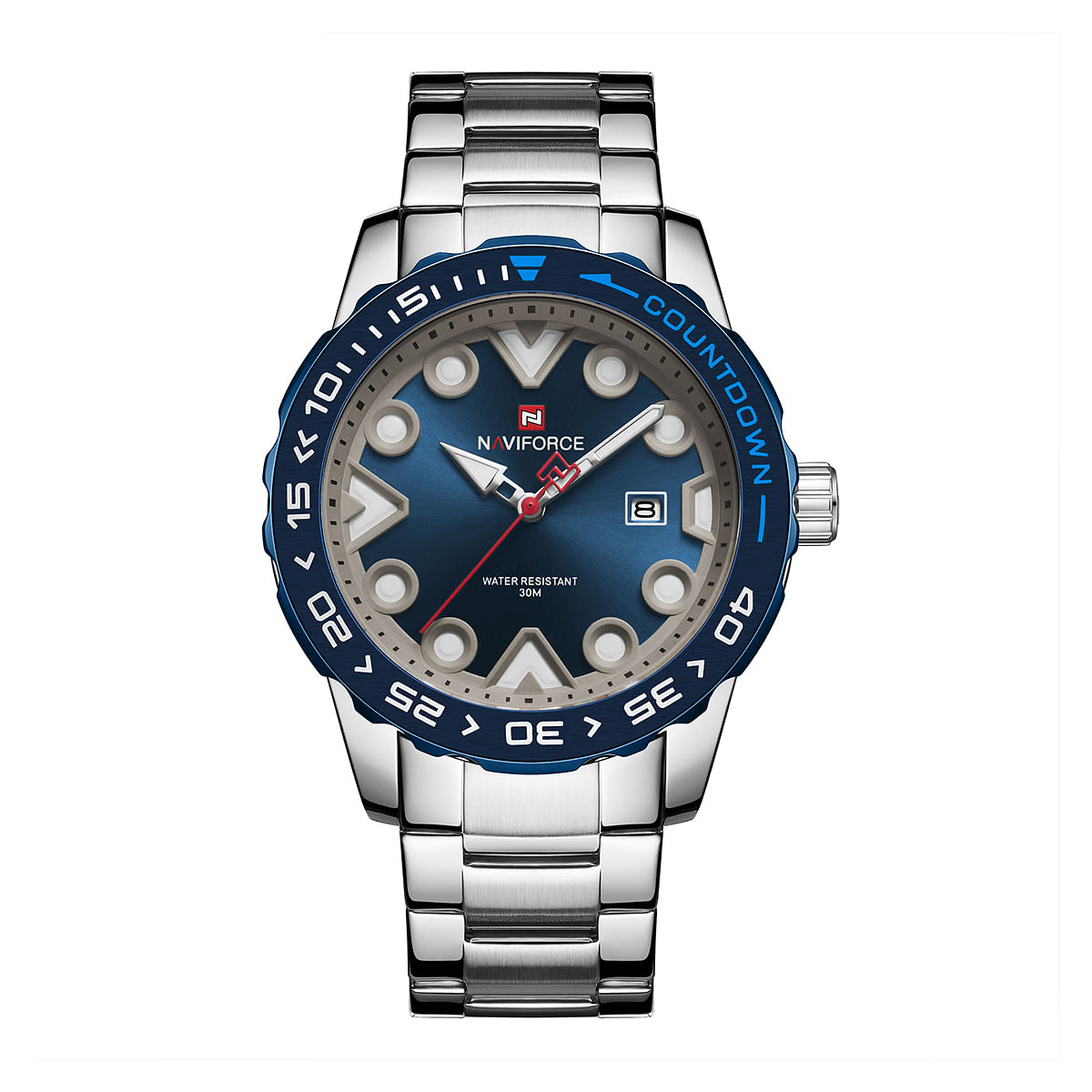 NAVIFORCE NF9178 Silver Stainless Steel Analog Watch for Men - Royal Blue & Silver