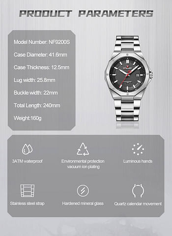 Naviforce NF9200 Men's Top Brand Luxury Sport Military Multi-Function Waterproof Quartz Stainless Steel Wrist Watch - S/BE