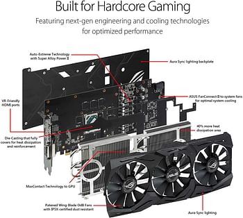 ASUS ROG Strix Radeon RX 580 T8G Gaming Top OC Edition GDDR5 DP HDMI DVI VR Ready AMD Graphics Card - ROG-STRIX-RX580-T8G-GAMING Boost Clock 1431 MHz ROG-STRIX-RX580-T8G-GAMING