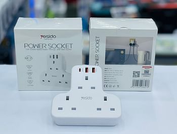 YESIDO Power Socket 6in1 3 AC 2 USB-A QC3.0 & USB-C PD 20W Multiport Wall Socket 3250W UK Plug