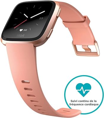 Fitbit Versa Smart Watch Fitness Wristband with Heart Rate Tracker - Unisex - Peach / Rose Gold Aluminum (RG)