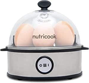 NutriCook NC-EC360 Rapid Egg Cooker 7 Egg Capacity Electric Egg Cooker for Boiled Eggs, Poached Eggs, Scrambled Eggs, or Omelets with Auto Shut Off Feature - Silver