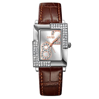 SKMEI 9289 Japan Quartz Movement Watch Women Luxury Rhinestone Time Scale Ladies Wristwatches - Brown