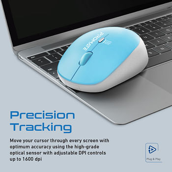 Promate 2.4G Wireless Mouse, Professional Precision Tracking Comfort Grip Mouse with USB Nano Receiver, 10m Range, 800/1200/1600 DPI Switch and 4 Functional Buttons for Mac OS, Windows, Tracker Blue