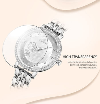 NAVIFORCE NF5017 Casual Diamond Surrounded Stainless Steel Rose Relief Watch For Women - S/W