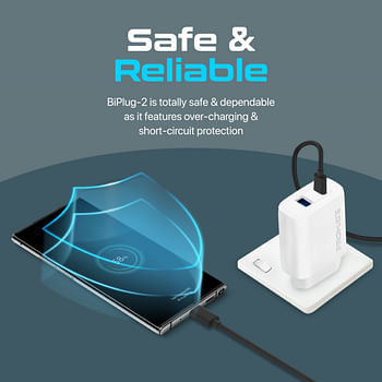 Promate USB-CAdapter, Universal 17W Multi-Port Wall Charger with 5V/3A Type-CPort, 5V/2.4A USB-A Port, Adaptive Charging and Over-Charging Protection for iPhone 13, Samsung Galaxy S22, iPad Air, BiPlug-2 EU White