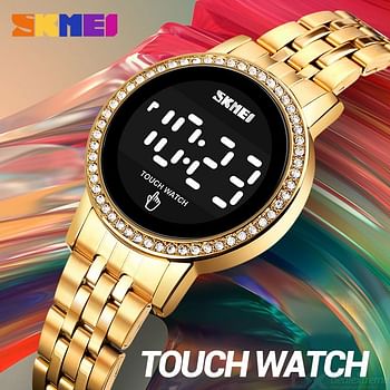 Skmei 1669 LED Touch Screen Watch luxury fashion ladies watches stainless steel Strap women Digital Watches - Black