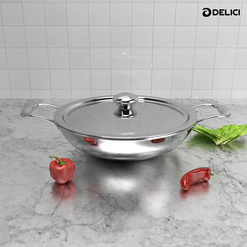 DELICI DTKP 20 Tri-Ply Stainless Steel Kadai Pan with Premium SS Handle