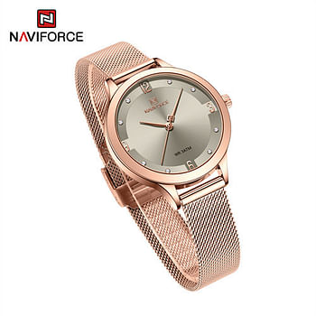 NAVIFORCE NF5023 Rose Gold Diamond Watch For Women Luxury Crystal Quartz Analog RG/GY