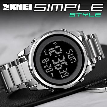 SKMEI 1611 Men Digital Watch Fashion Sports Stainless Steel Waterproof Wristwatches For Men - Silver