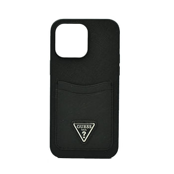 Guess Saffiano Double Card Hard Case For Iphone 14 Pro Max Black