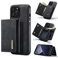 Wallet Case Compatible with iPhone 13 Pro, DG.MING Premium Leather Phone Case Back Cover Magnetic Detachable with Trifold Wallet Card Holder Pocket for iPhone 13 Pro (BLACK)