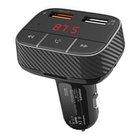Promate Bluetooth V5.0 Car FM Transmitter, Wireless Radio Adapter Hands-Free Car Kit with Ultra-Fast Quick Charge 3.0 Port, 1A USB Port, AUX Input, Micro-SD Card Slot, Remote Control and LED Display, SmarTune-2+