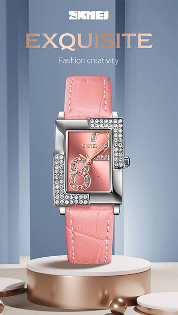 SKMEI 9289 Japan Quartz Movement Watch Women Luxury Rhinestone Time Scale Ladies Wristwatches - Pink