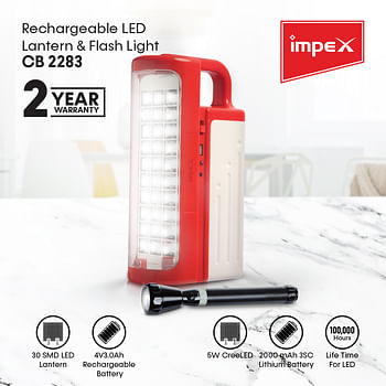 Impex CB 2283 LED Flashlight and Rechargeable LED Lantern Combo featuring Super Bright SMD LED