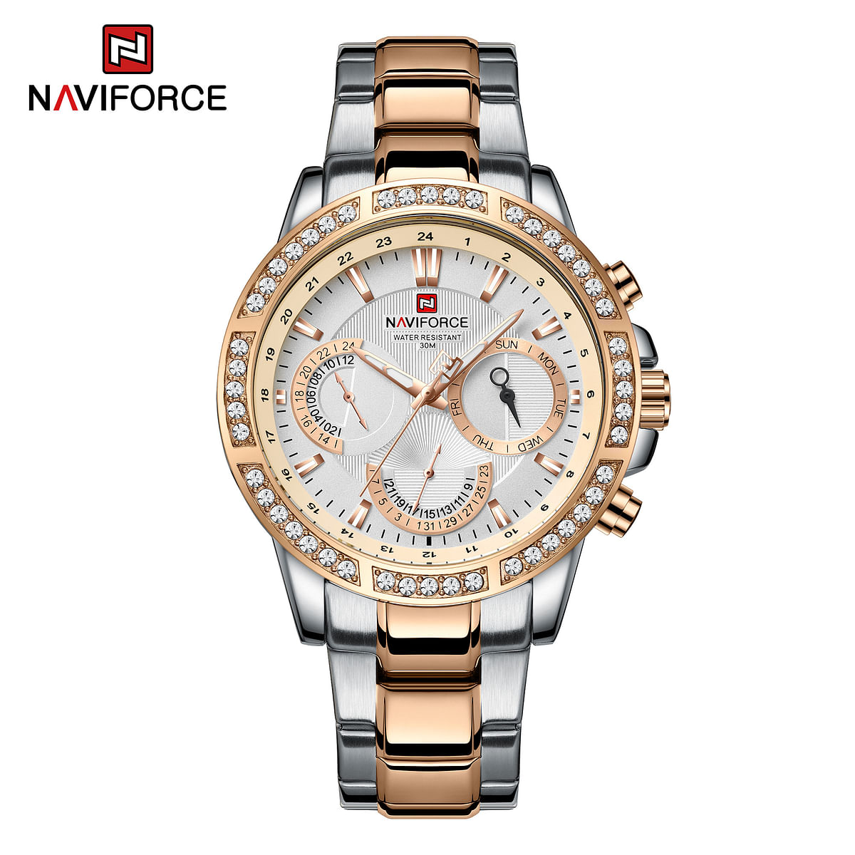 NAVIFORCE NF9196D Golden Men's Quartz Watch Stainless Steel  Wristwatch - S/RG/W