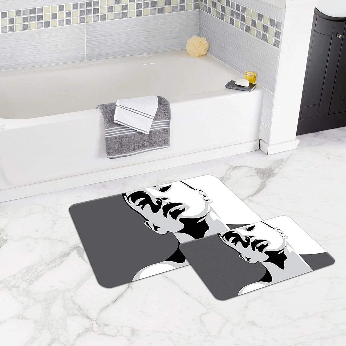 Bonamaison Antibacterial, NonSlip Bathmat, 1 Piece 50x80cm + 1 Piece 50x45cm - Designed and Manufactured in Turkey