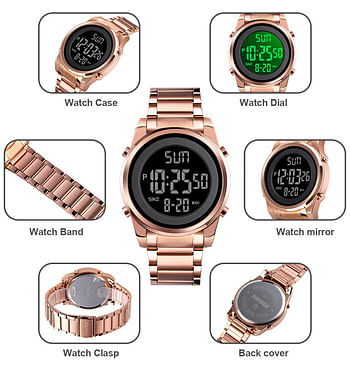 SKMEI 1611 Men Digital Watch Fashion Sports Stainless Steel Waterproof Wristwatches For Men - Rose Gold