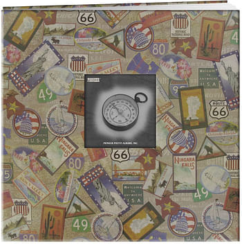 Pioneer MB10MAP-T 12-Inch by 12-Inch Travel Postbound Album with Photo Window, Travel Stickers