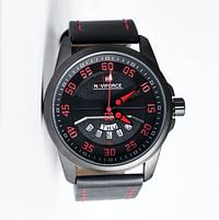 Naviforce Casual Watch For Men Analog Leather - NF9124. BLK/RED