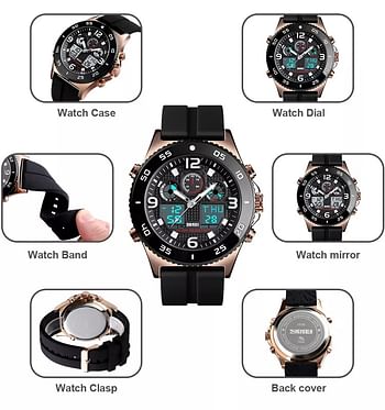 SKMEI 1538 Men Sport Watches Fashion Stopwatch Alarm Dual Display Waterproof Rubber Band For Man SL/B