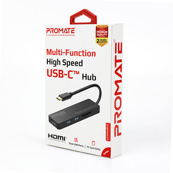 Promate USB Type-C Hub, High-Speed USB-C Adapter with 4K HDMI Full HD Port, SD/MicroSD Card Slot, 2 USB 3.0 Port and 5Gbps Transfer Speed for MacBook Pro and Type-C laptop,