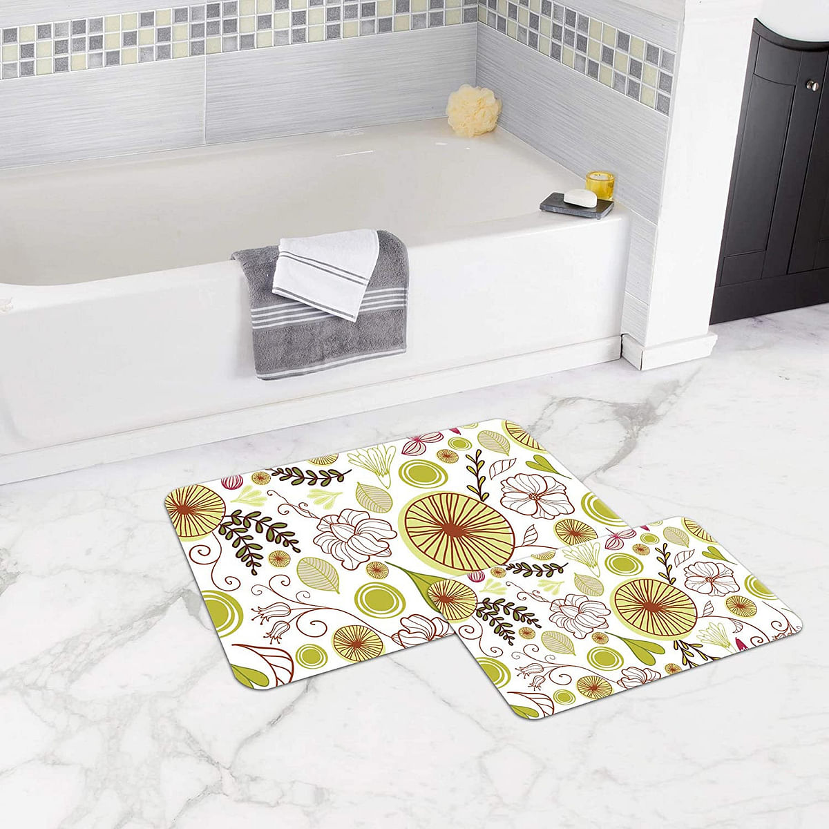 Bonamaison Antibacterial, NonSlip Bathmat, 1 Piece 50x80cm + 1 Piece 50x45cm - Designed and Manufactured in Turkey