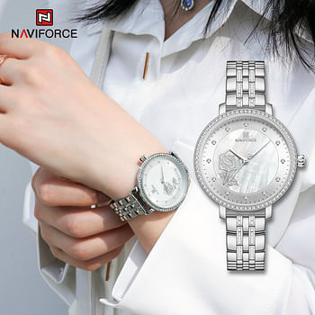 NAVIFORCE NF5017 Casual Diamond Surrounded Stainless Steel Rose Relief Watch For Women - S/W