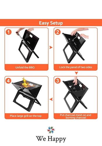 We Happy Portable Outdoor Barbecue X Type Charcoal Grill | Foldable & Easy to Use