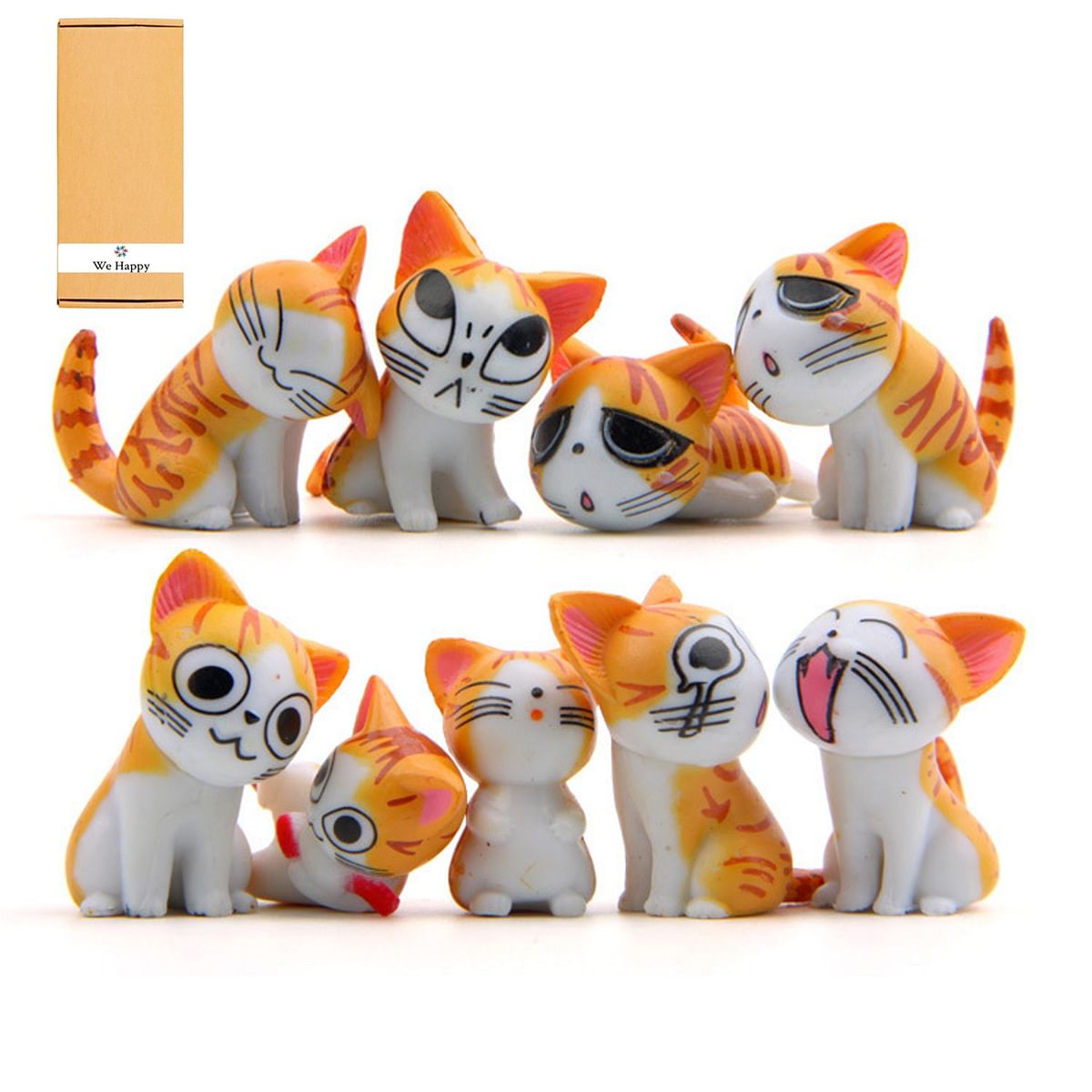 Cute Cats Inspired 9 PCs Action Figure Collectable Set - Orange | Kittens Play set | Birthday Gift & Cake Toppers