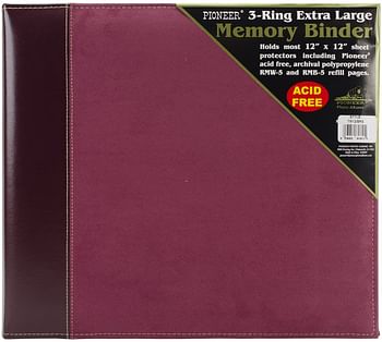 Pioneer 12 Inch by 12 Inch 3-Ring Faux Suede Cover Scrapbook Binder, Burgundy