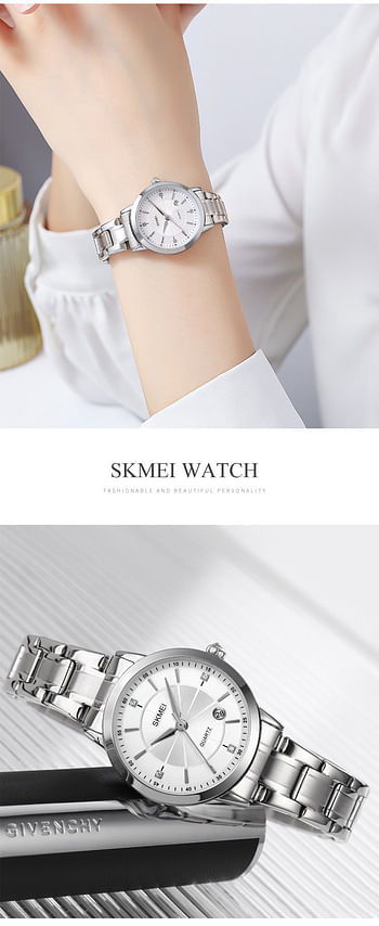 SKMEI 1819 Romantic Style Women Watches Simple Japan Quartz Movement Date Wristwatch -Rose Gold - Silver