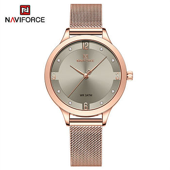 NAVIFORCE NF5023 Rose Gold Diamond Watch For Women Luxury Crystal Quartz Analog RG/GY