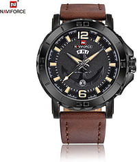 NaviForce 9122 Men's Sport Leather Wrist Quartz Watch - Black