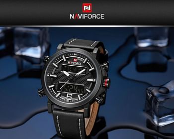 Naviforce Men's Black Dial Genuine Leather Analogue Classic Watch - NF9135-BGYB